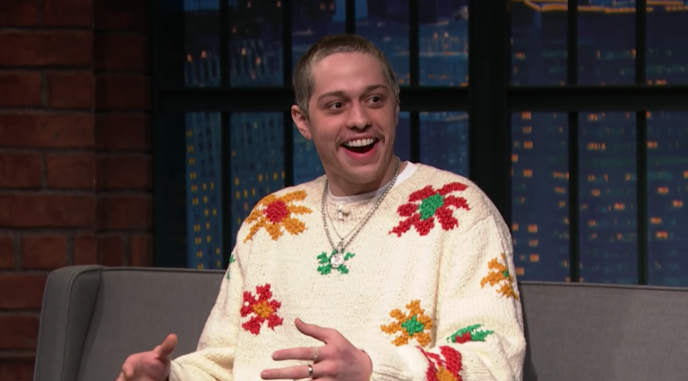 Pete Davidson discussing an awkwardly brief call with Eminem on the set of 'Late Night with Seth Meyers.'
