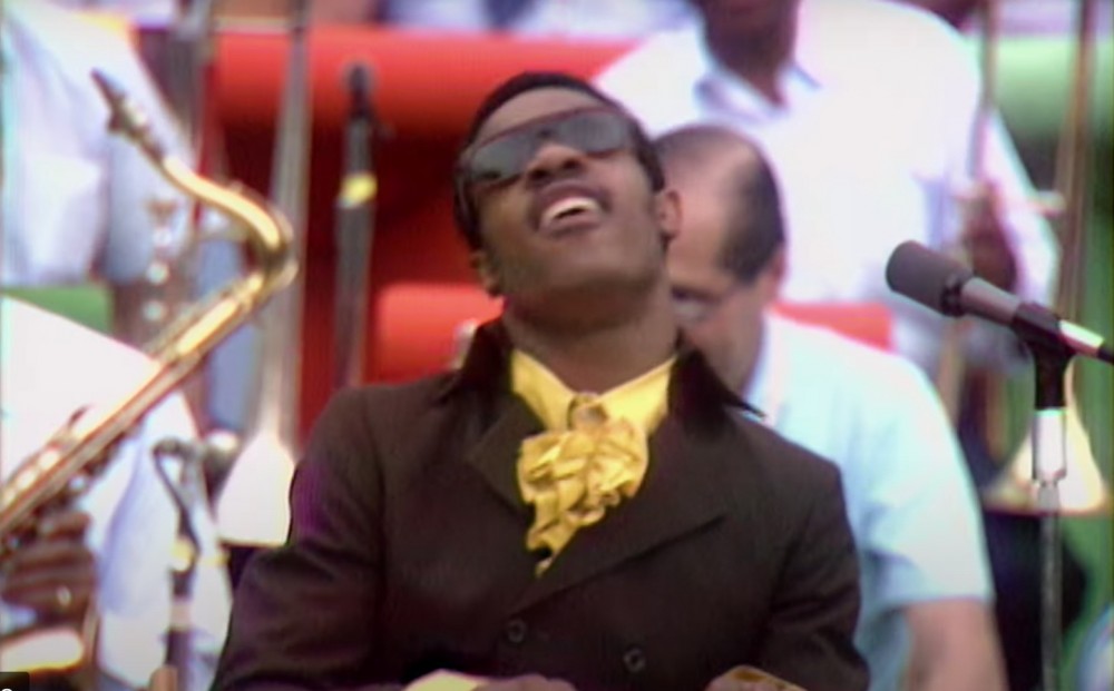 Stevie Wonder singing and playing the keys in the trailer for Questlove's 'Summer of Soul' documentary.