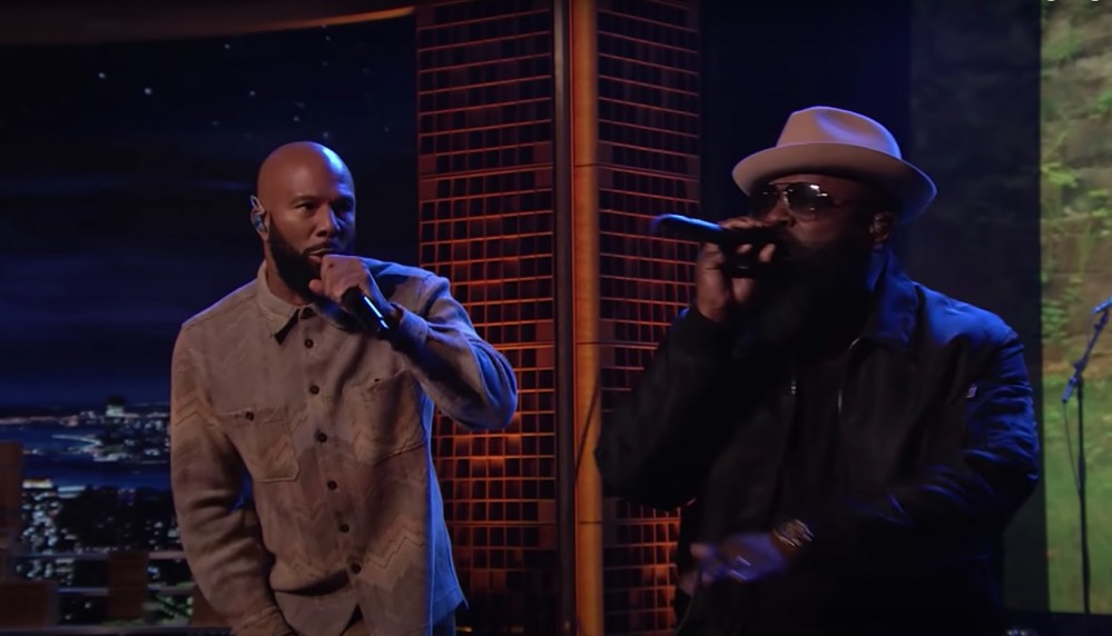 Common and Black Thought performing their new single with The Roots on The Tonight Show.