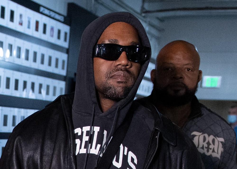 Kanye arrives to the arena for the fight between Jamel Herring and Shakur Stevenson at State Farm Arena on October 23, 2021 in Atlanta, Georgia.